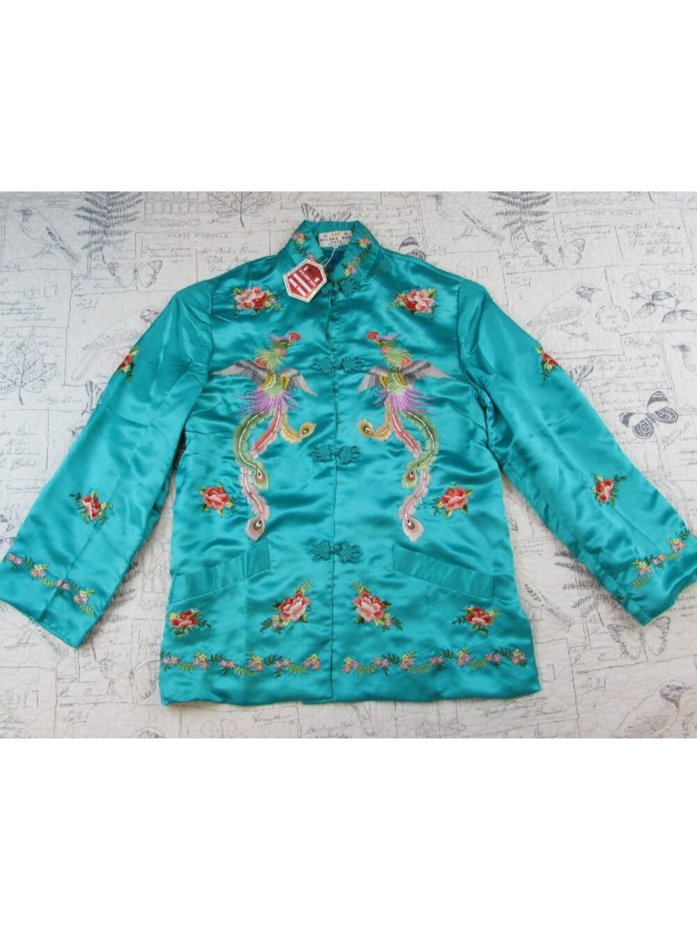 NEW Golden Bee Vntg Chinese Silk Embroidered Pagoda Kimono Jacket Small